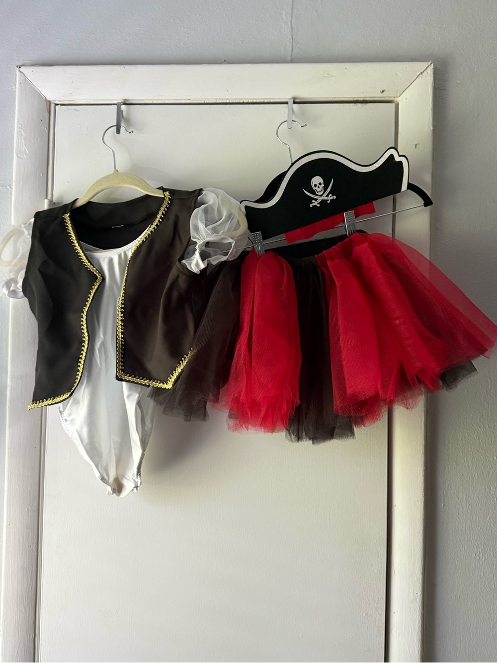 Kids Pirate Costume Set - Red & Black Tutu with Vest and Hat